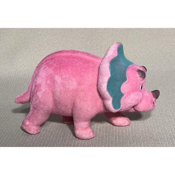 Vintage Pink Flocked Triceratops Dino￼ Figure Toy Concepts - Picture 2 of 5